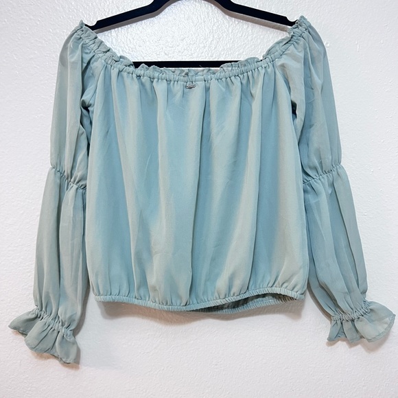 NWT Guess LS Hale Off Shoulder Top Mineral Gray Long sleeve Sheer - Picture 5 of 7